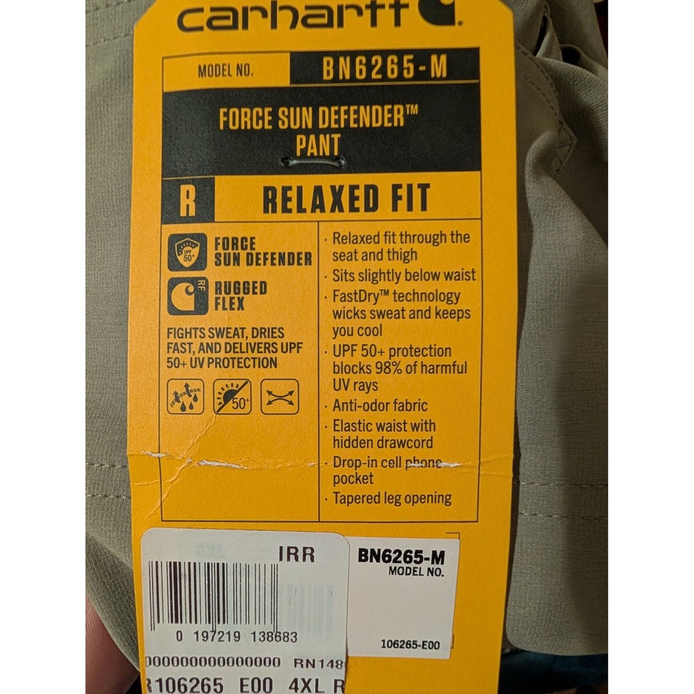 Carhartt Force Sun Defender Relaxed Fit Tapered Leg Pants Khaki BN6265-M 4XL R - Picture 3 of 3